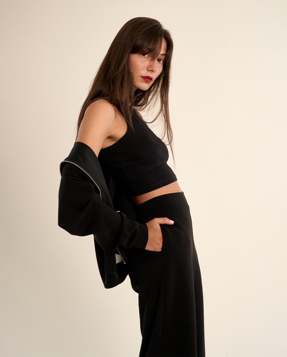 Pantalón de mujer de chándal, perneras anchas - Molly Bracken - Negro Negro-2
