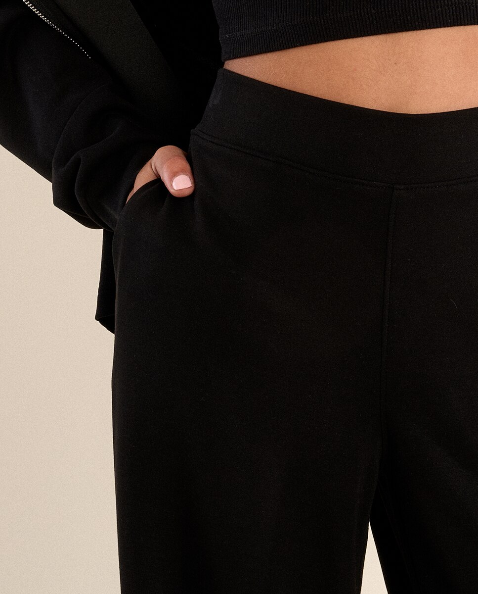 Pantalón de mujer de chándal, perneras anchas - Molly Bracken - Negro Negro-3