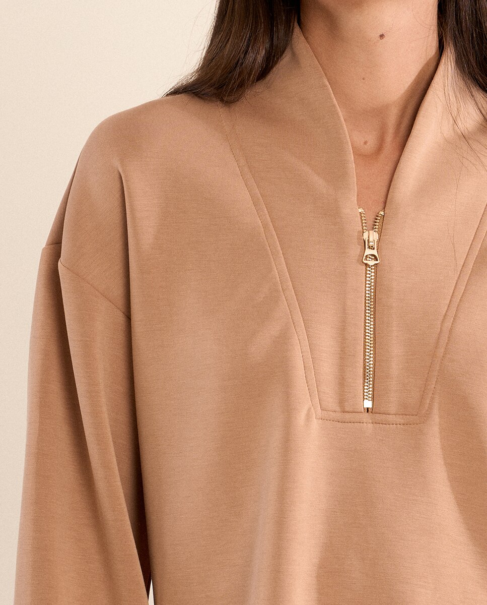 Sudadera de mujer de manga larga, cuello en v - Molly Bracken - Camel Camel-5