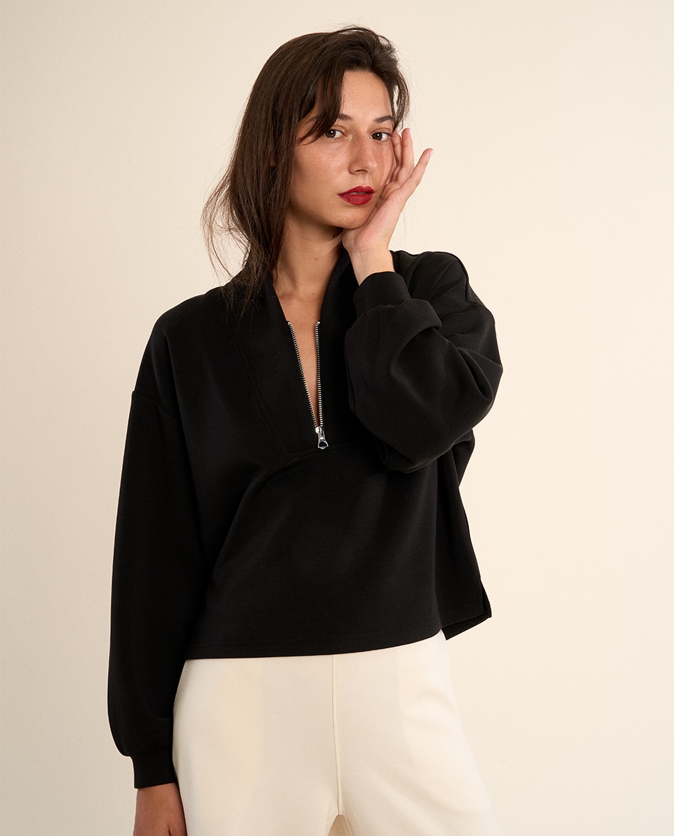 Sudadera de mujer de manga larga, cuello en v - Molly Bracken - Negro Negro-2