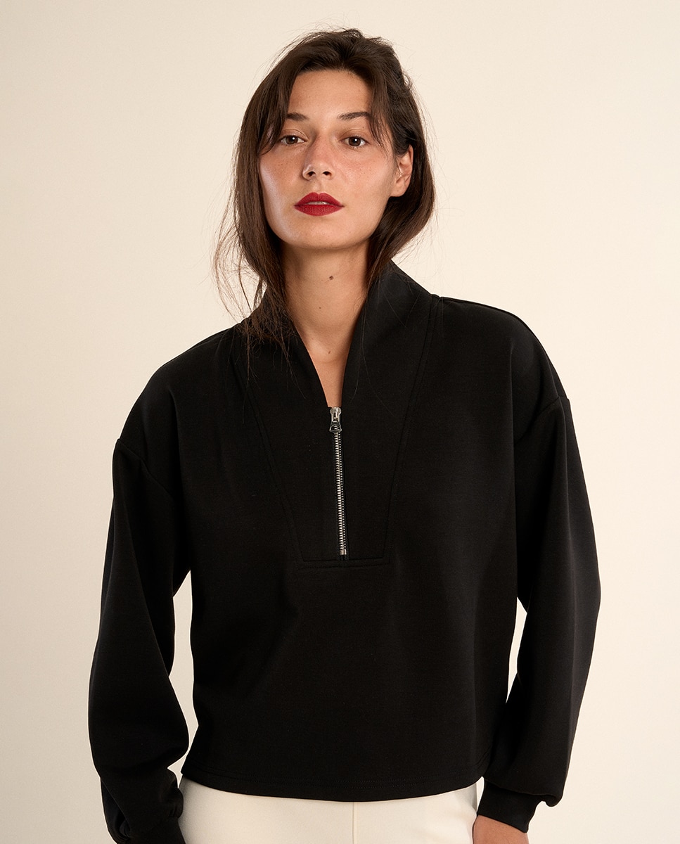 Sudadera de mujer de manga larga, cuello en v - Molly Bracken - Negro Negro-5