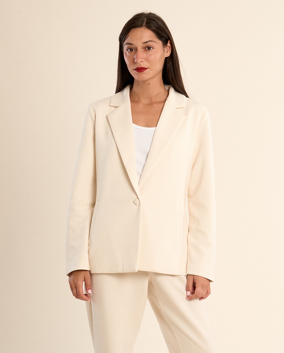 Blazer de mujer liso, con cuello y solapa - Molly Bracken - Crudo Crudo-1
