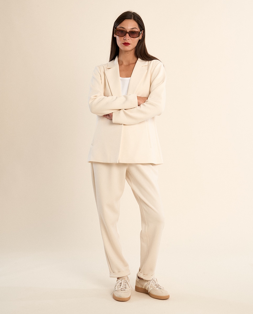 Blazer de mujer liso, con cuello y solapa - Molly Bracken - Crudo Crudo-2