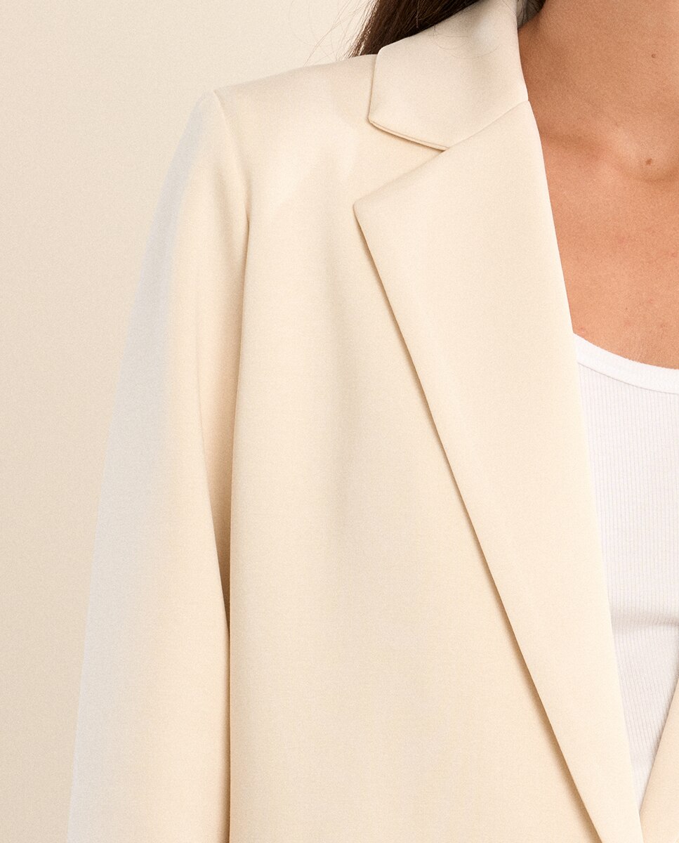Blazer de mujer liso, con cuello y solapa - Molly Bracken - Crudo Crudo-3