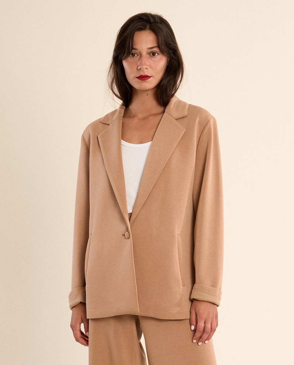 Blazer de mujer liso, con cuello y solapa - Molly Bracken - Camel Camel-1