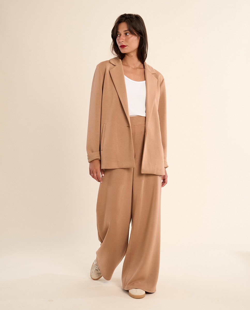 Blazer de mujer liso, con cuello y solapa - Molly Bracken - Camel Camel-3