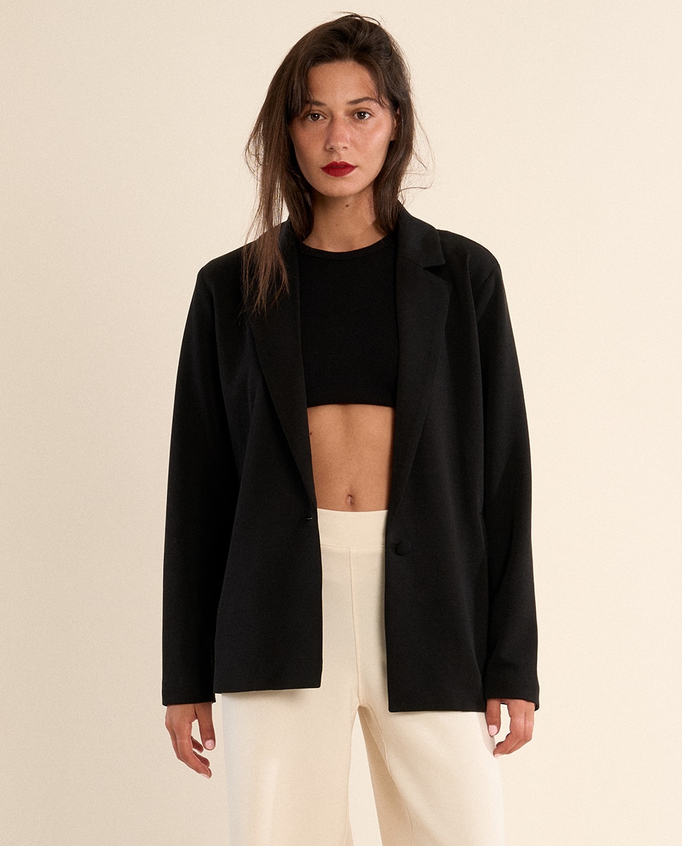 Blazer de mujer liso, con cuello y solapa - Molly Bracken - Negro Negro-1