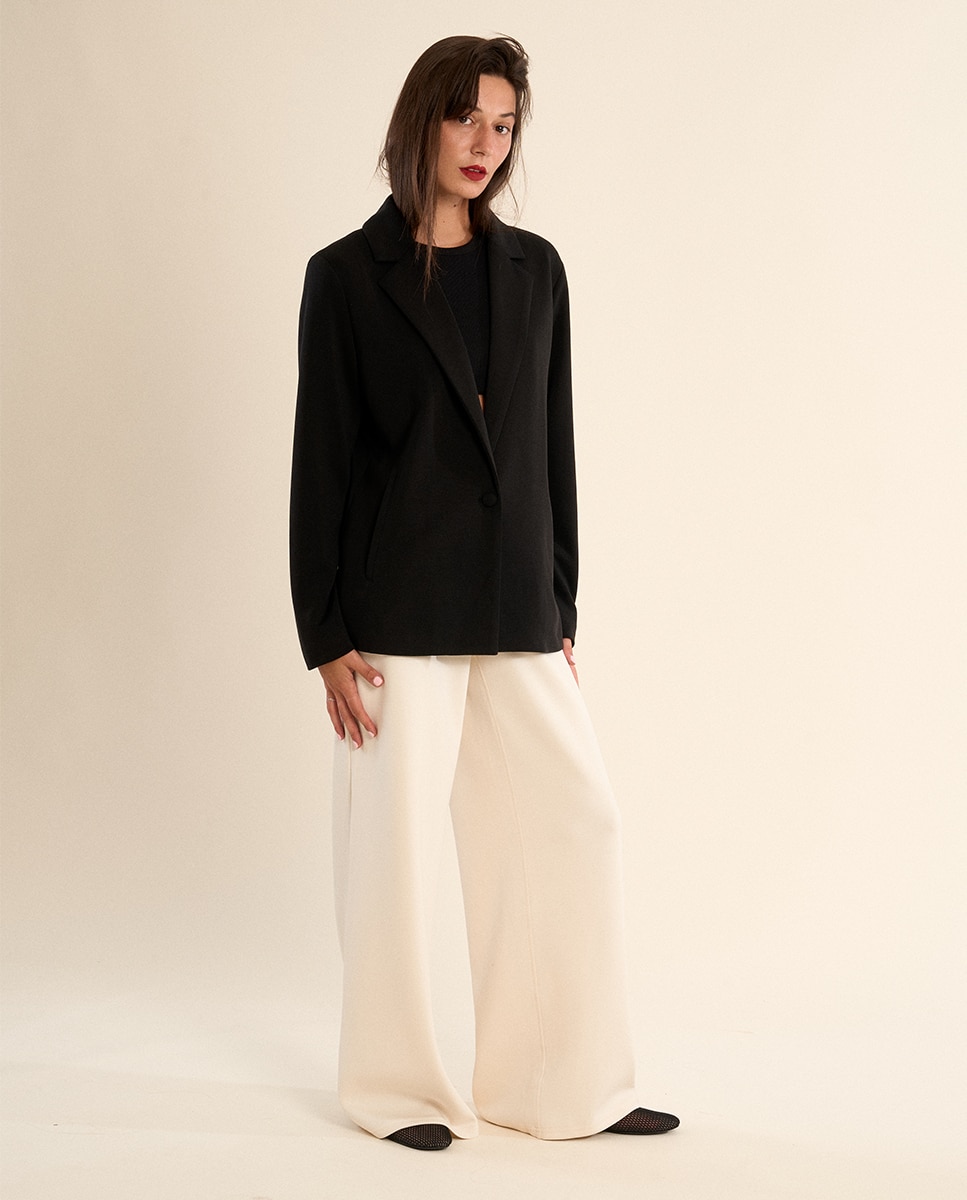 Blazer de mujer liso, con cuello y solapa - Molly Bracken - Negro Negro-2