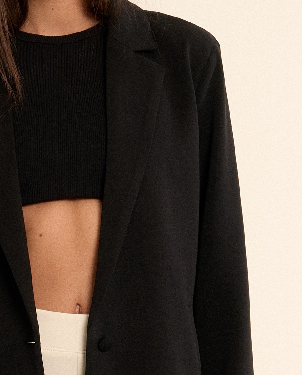 Blazer de mujer liso, con cuello y solapa - Molly Bracken - Negro Negro-4