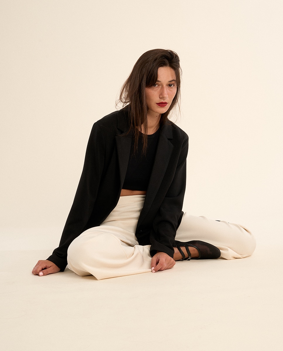 Blazer de mujer liso, con cuello y solapa - Molly Bracken - Negro Negro-5