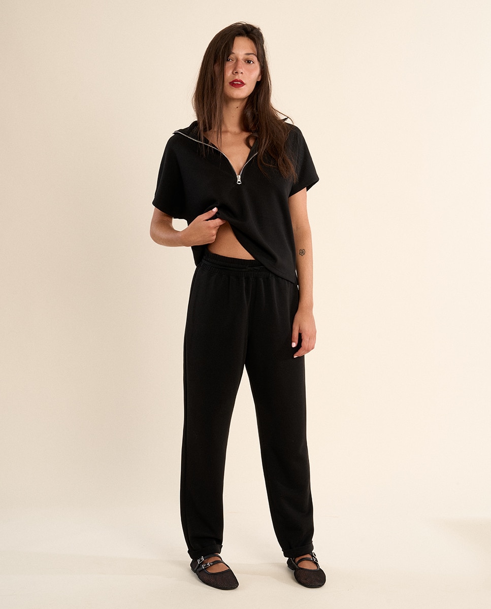 Top de mujer de manga corta, con estampado - Molly Bracken - Negro Negro-3