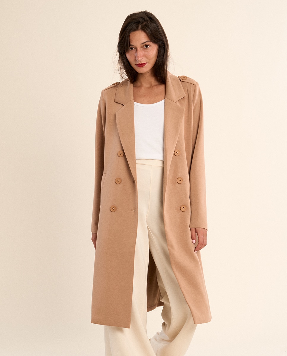 Abrigo de mujer largo, con cuello y solapa - Molly Bracken - Camel Camel-1