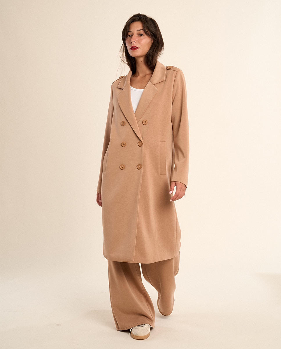 Abrigo de mujer largo, con cuello y solapa - Molly Bracken - Camel Camel-2