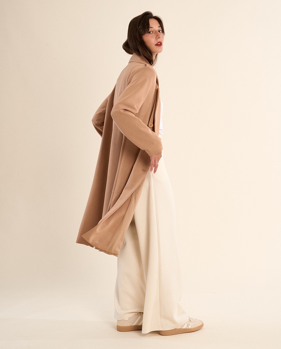 Abrigo de mujer largo, con cuello y solapa - Molly Bracken - Camel Camel-3