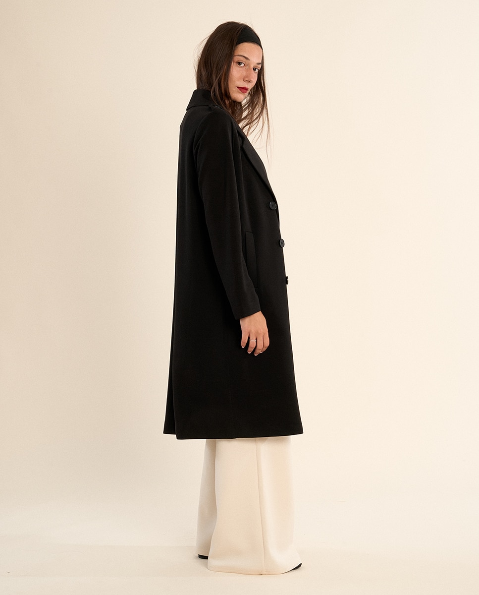 Abrigo de mujer largo, con cuello y solapa - Molly Bracken - Negro Negro-3