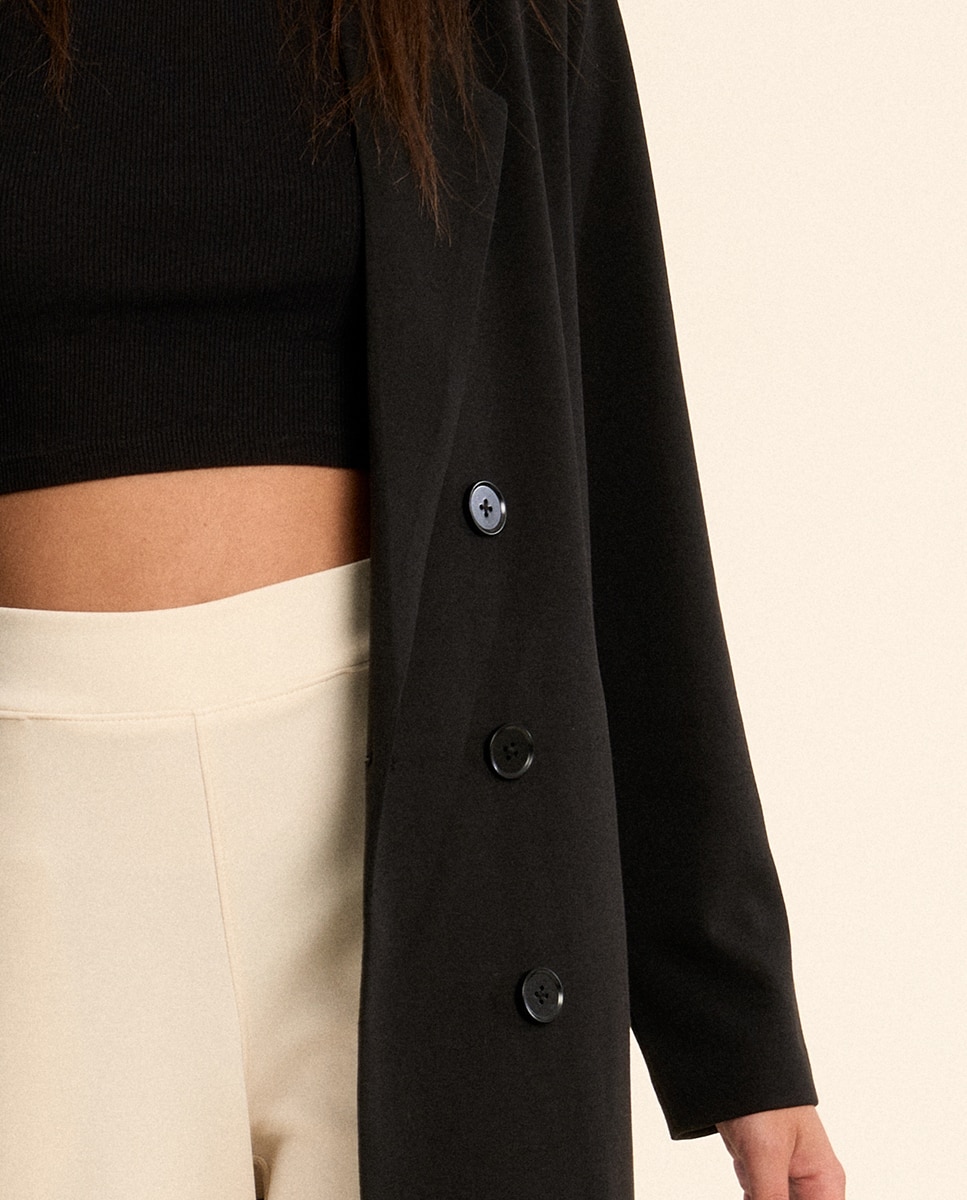 Abrigo de mujer largo, con cuello y solapa - Molly Bracken - Negro Negro-4