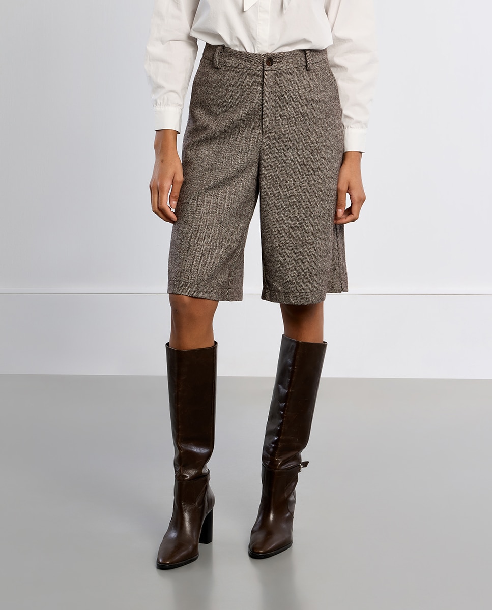 Bermuda de mujer recta en tejido tweed - Lili Sidonio - Marrón Marrón-2