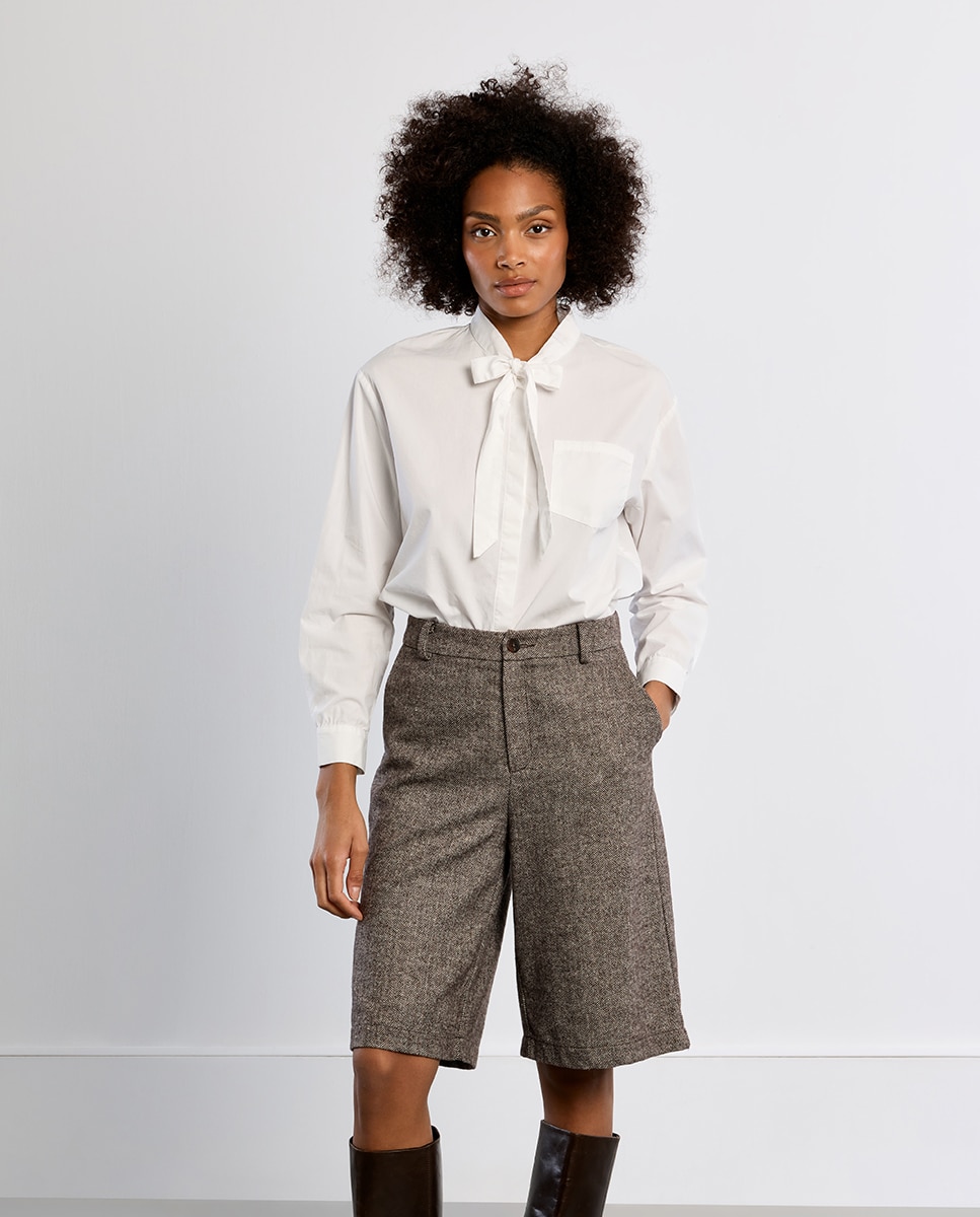 Bermuda de mujer recta en tejido tweed - Lili Sidonio - Marrón Marrón-3