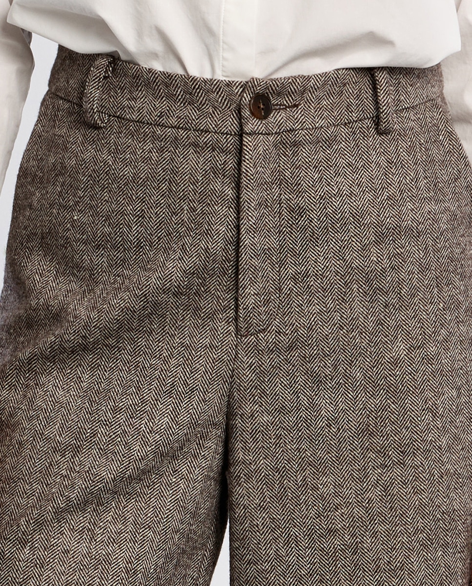 Bermuda de mujer recta en tejido tweed - Lili Sidonio - Marrón Marrón-5