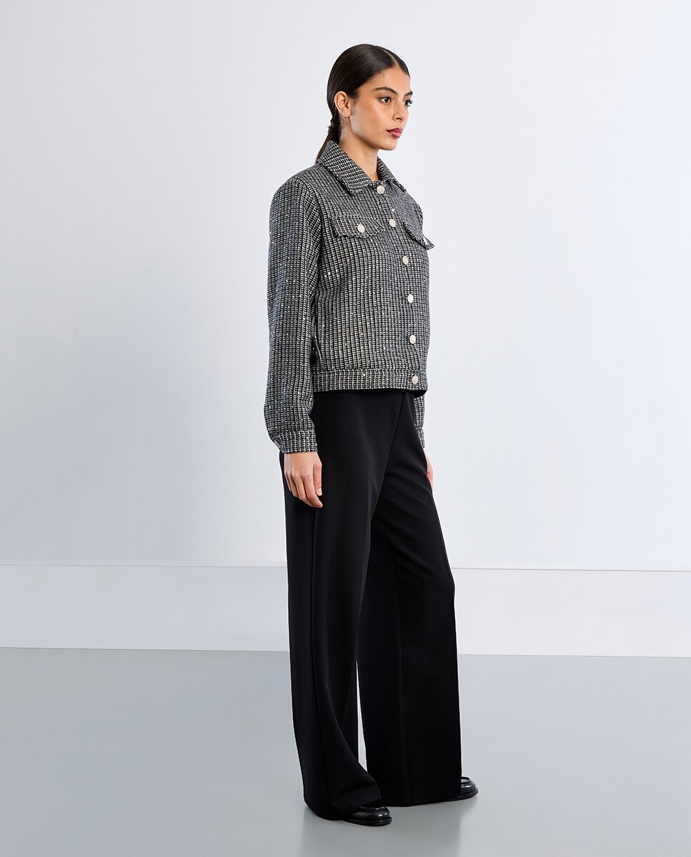 Chaqueta de mujer de manga larga en tejido tweed - Lili Sidonio - Gris Gris-1