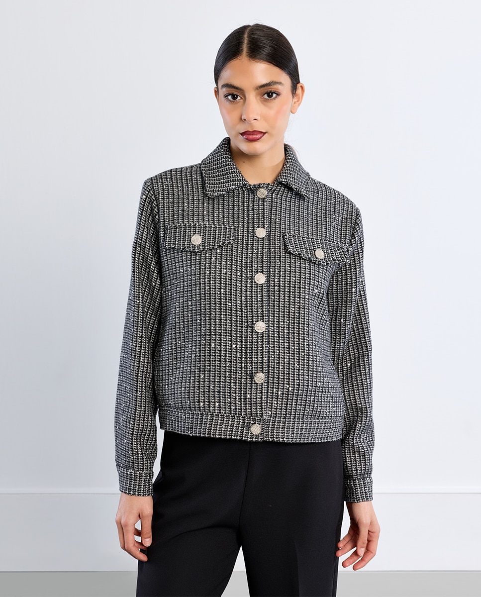 Chaqueta de mujer de manga larga en tejido tweed - Lili Sidonio - Gris Gris-2