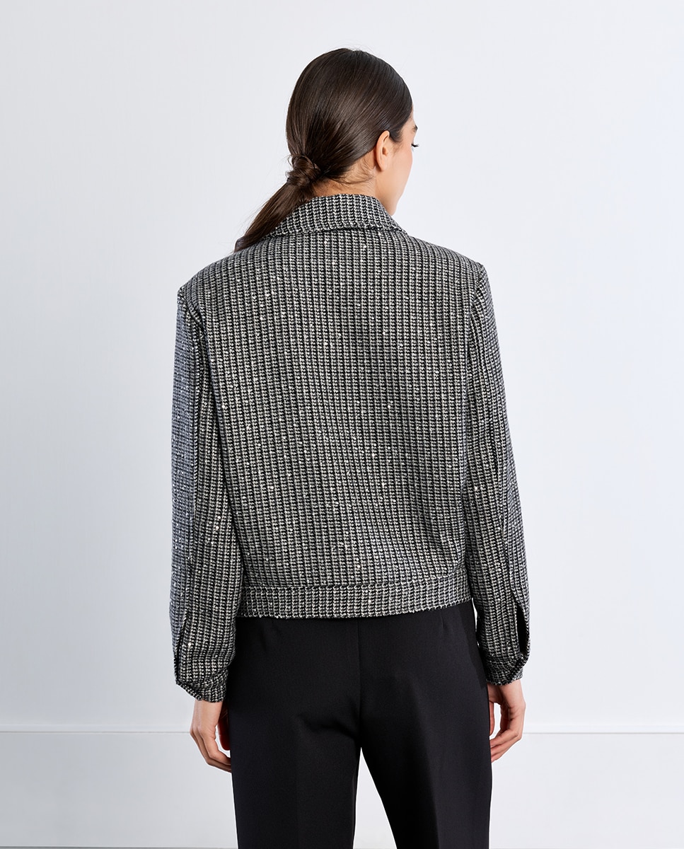 Chaqueta de mujer de manga larga en tejido tweed - Lili Sidonio - Gris Gris-3
