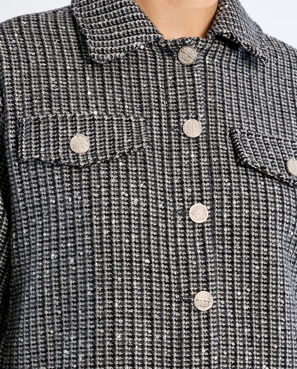 Chaqueta de mujer de manga larga en tejido tweed - Lili Sidonio - Gris Gris-4