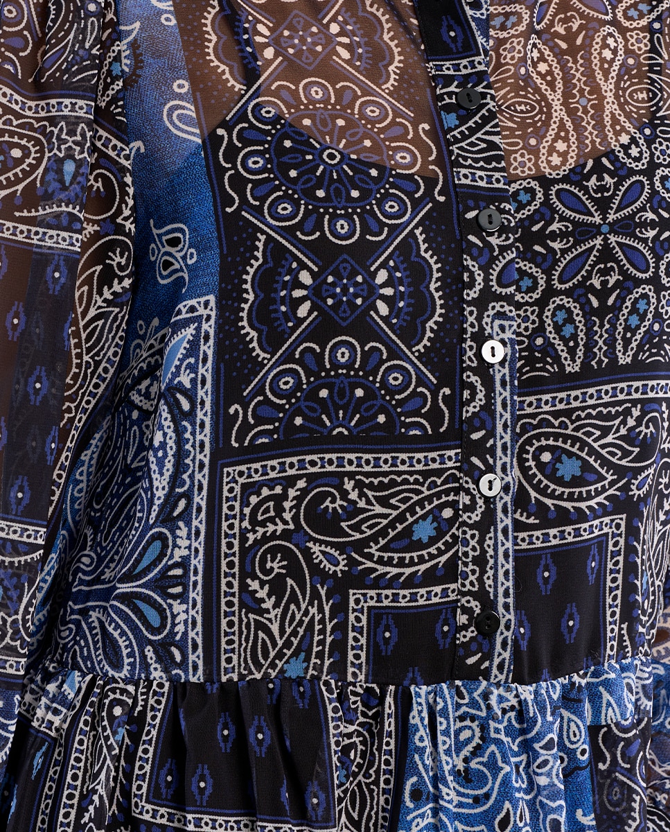 Vestido de manga larga estampado y volantes - Lili Sidonio - Azul marino Azul marino-5