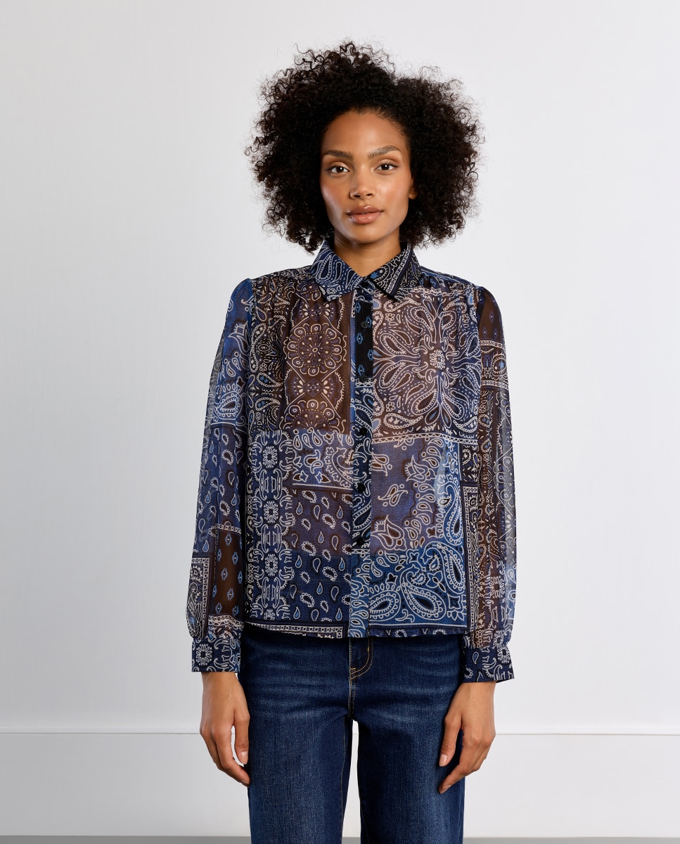 Camisa de mujer de manga larga con estampado - Lili Sidonio - Azul marino Azul marino-2