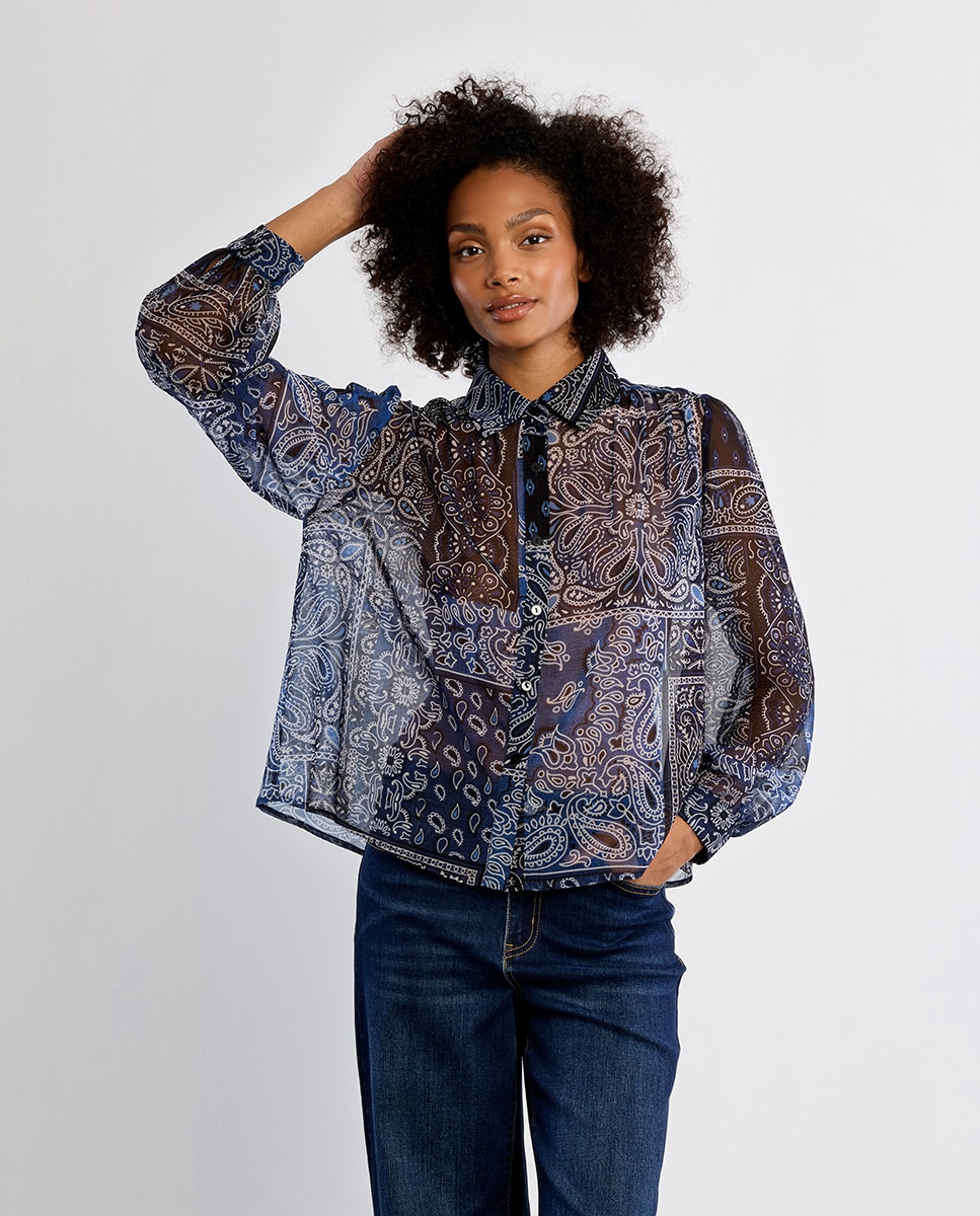 Camisa de mujer de manga larga con estampado - Lili Sidonio - Azul marino Azul marino-3