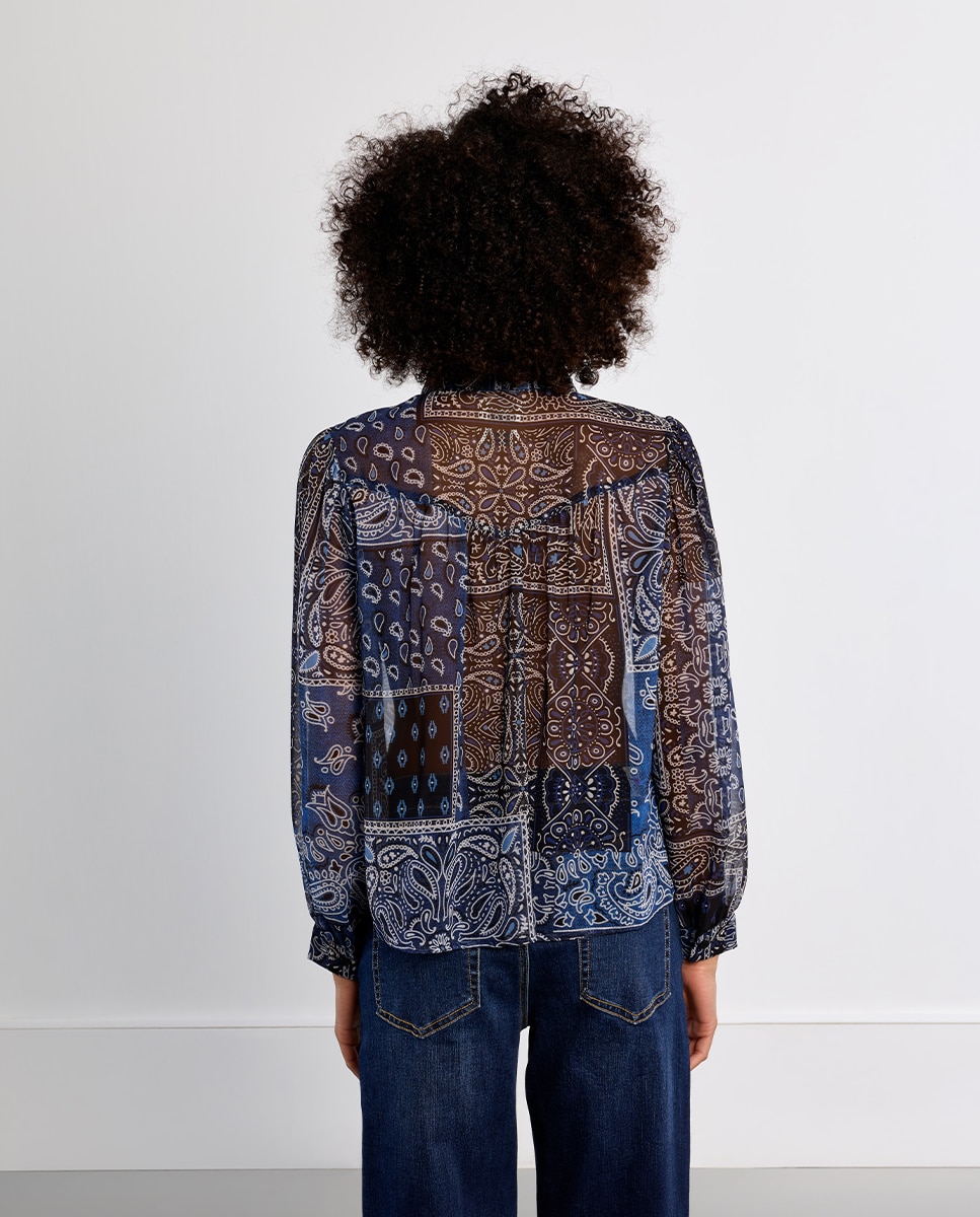 Camisa de mujer de manga larga con estampado - Lili Sidonio - Azul marino Azul marino-4