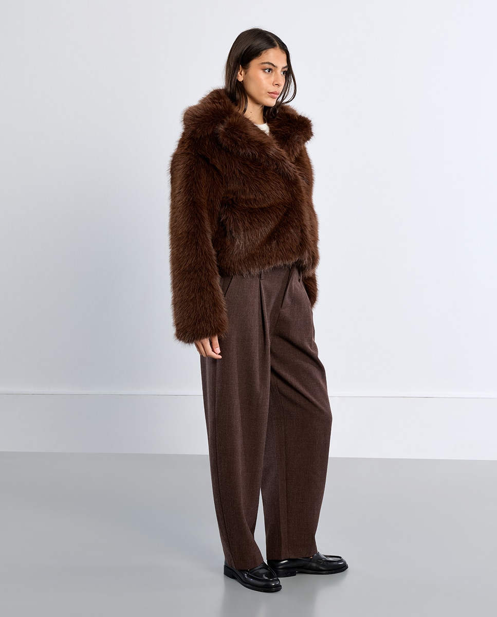 Chaqueta de mujer con cuello y solapa de peluche - Lili Sidonio - Marrón Marrón-1