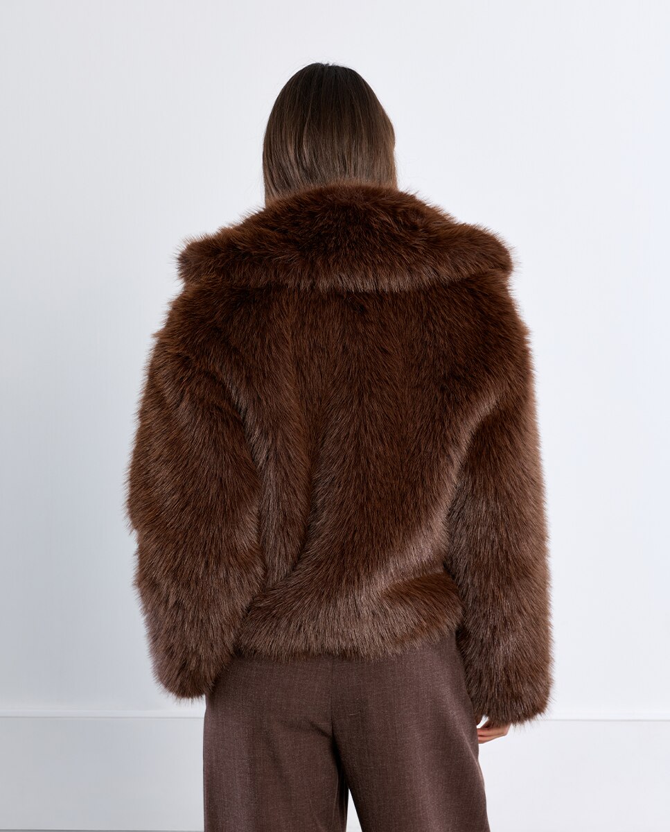 Chaqueta de mujer con cuello y solapa de peluche - Lili Sidonio - Marrón Marrón-3