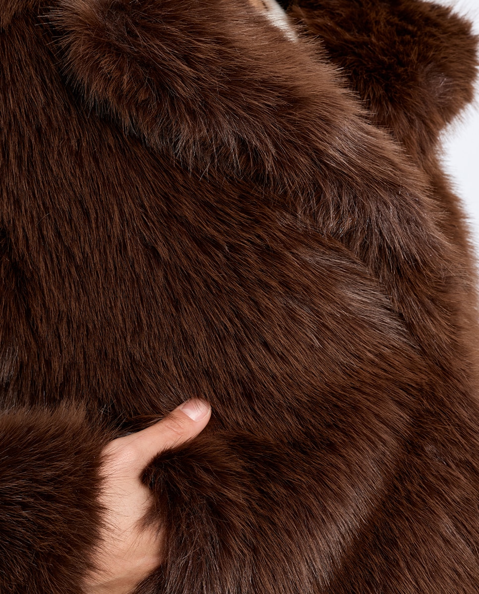 Chaqueta de mujer con cuello y solapa de peluche - Lili Sidonio - Marrón Marrón-4