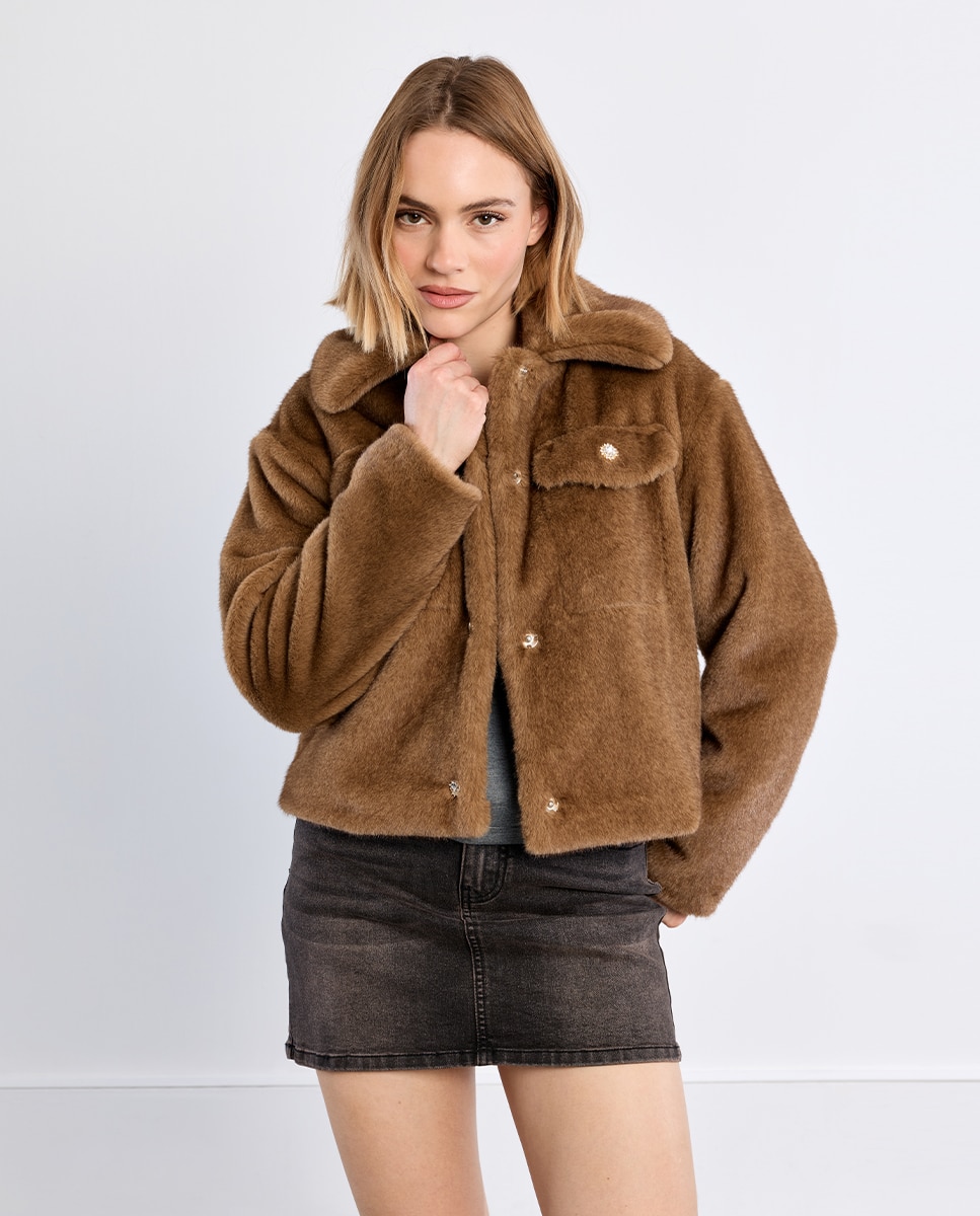 Chaqueta de mujer de manga larga de peluche - Lili Sidonio - Marrón Marrón-1