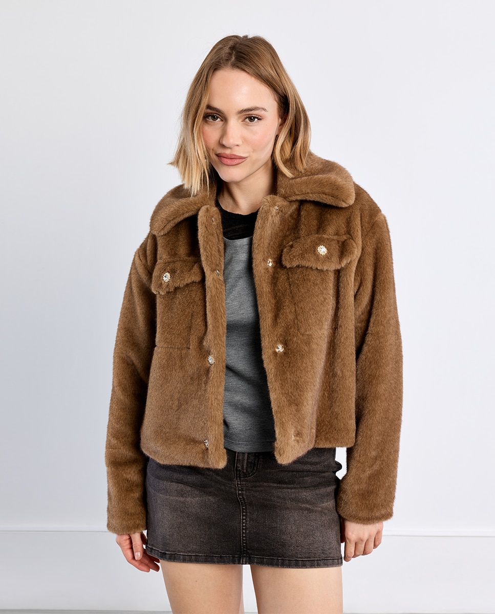 Chaqueta de mujer de manga larga de peluche - Lili Sidonio - Marrón Marrón-3