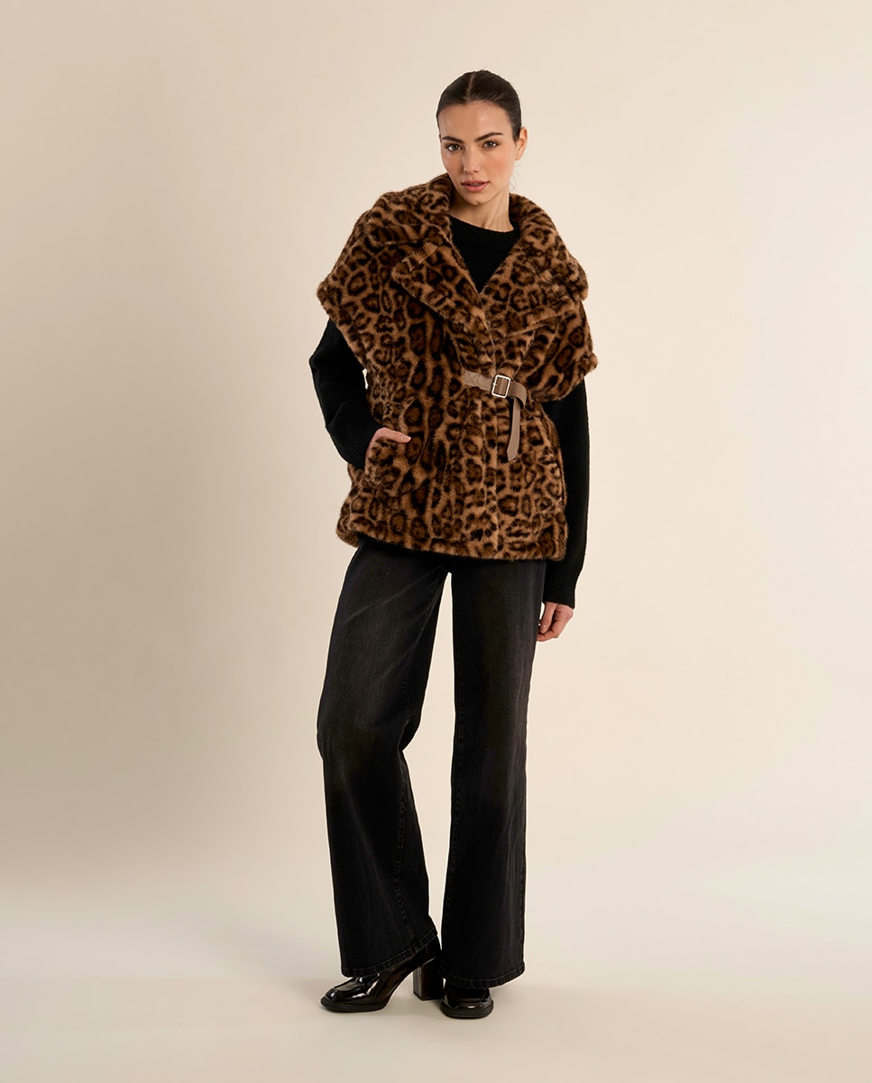 Chaleco de mujer de peluche con estampado - Molly Bracken - Camel Camel-1