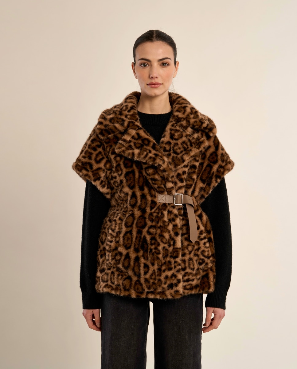 Chaleco de mujer de peluche con estampado - Molly Bracken - Camel Camel-2