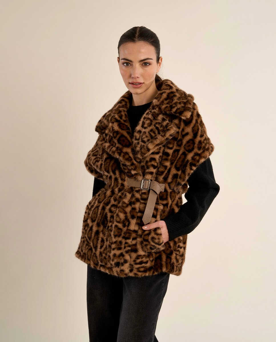 Chaleco de mujer de peluche con estampado - Molly Bracken - Camel Camel-3