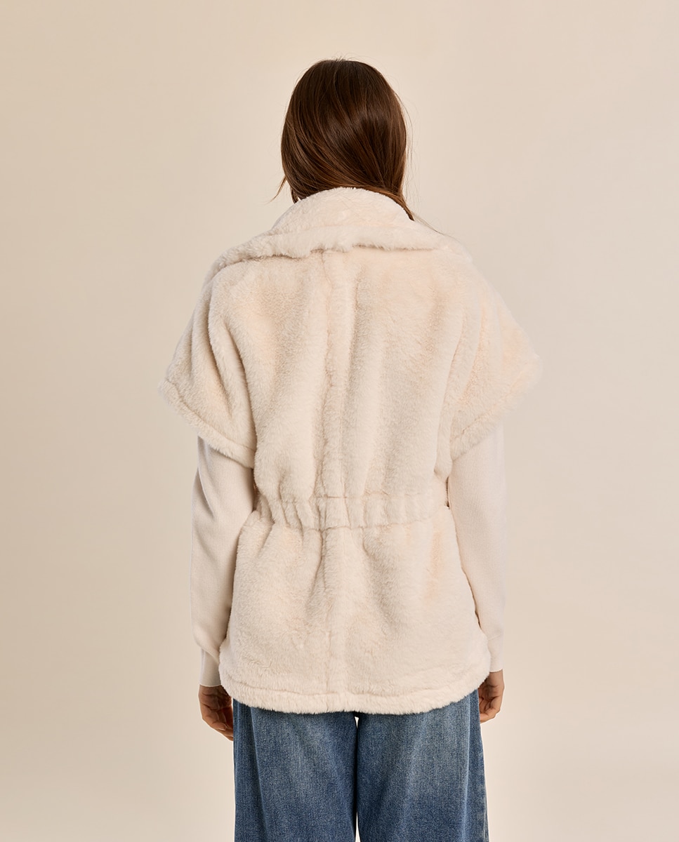 Chaleco de mujer de peluche con cuello y solapa - Molly Bracken - Crudo Crudo-4