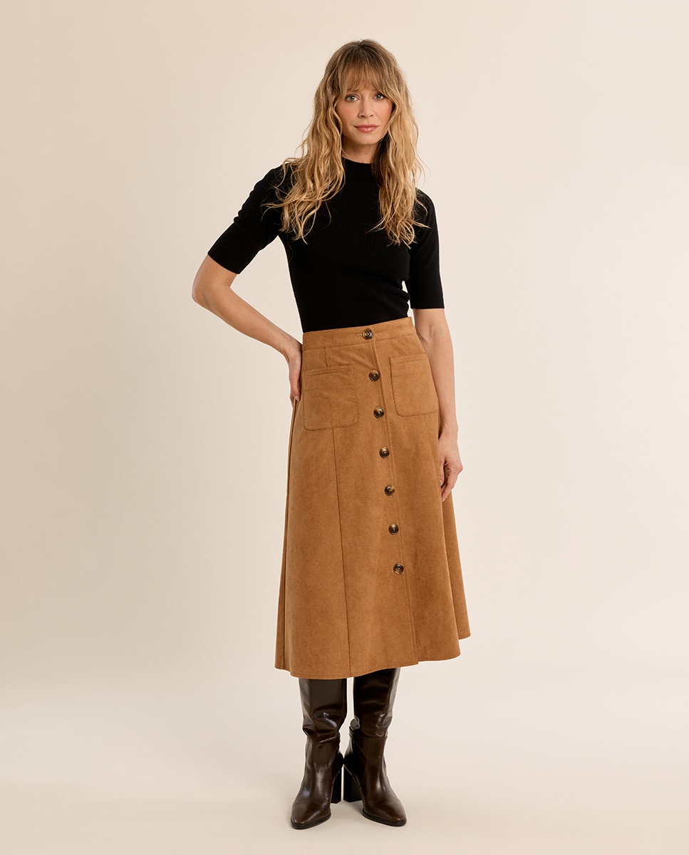 Falda midi detalle botones - Molly Bracken - Camel Camel-1