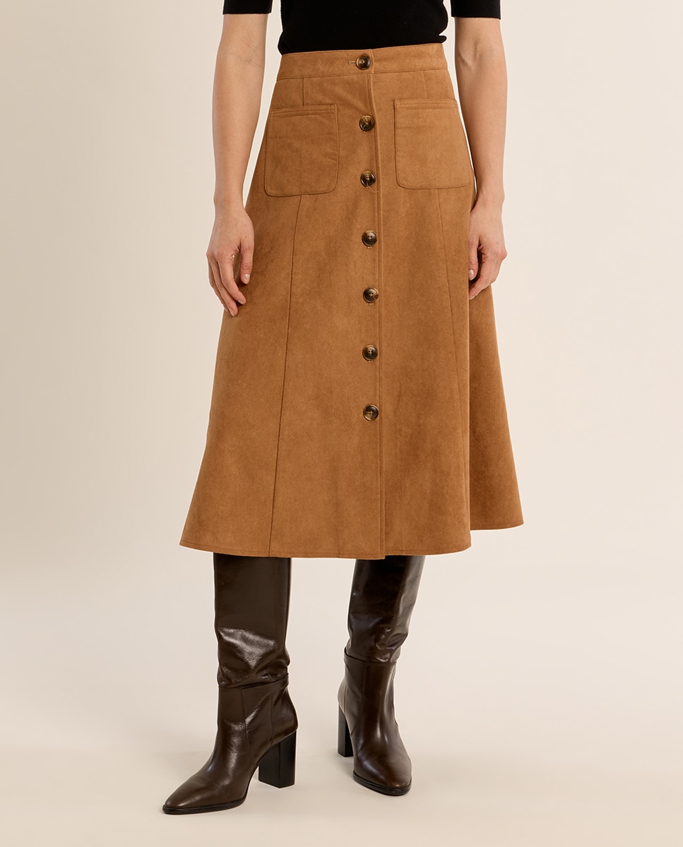 Falda midi detalle botones - Molly Bracken - Camel Camel-2