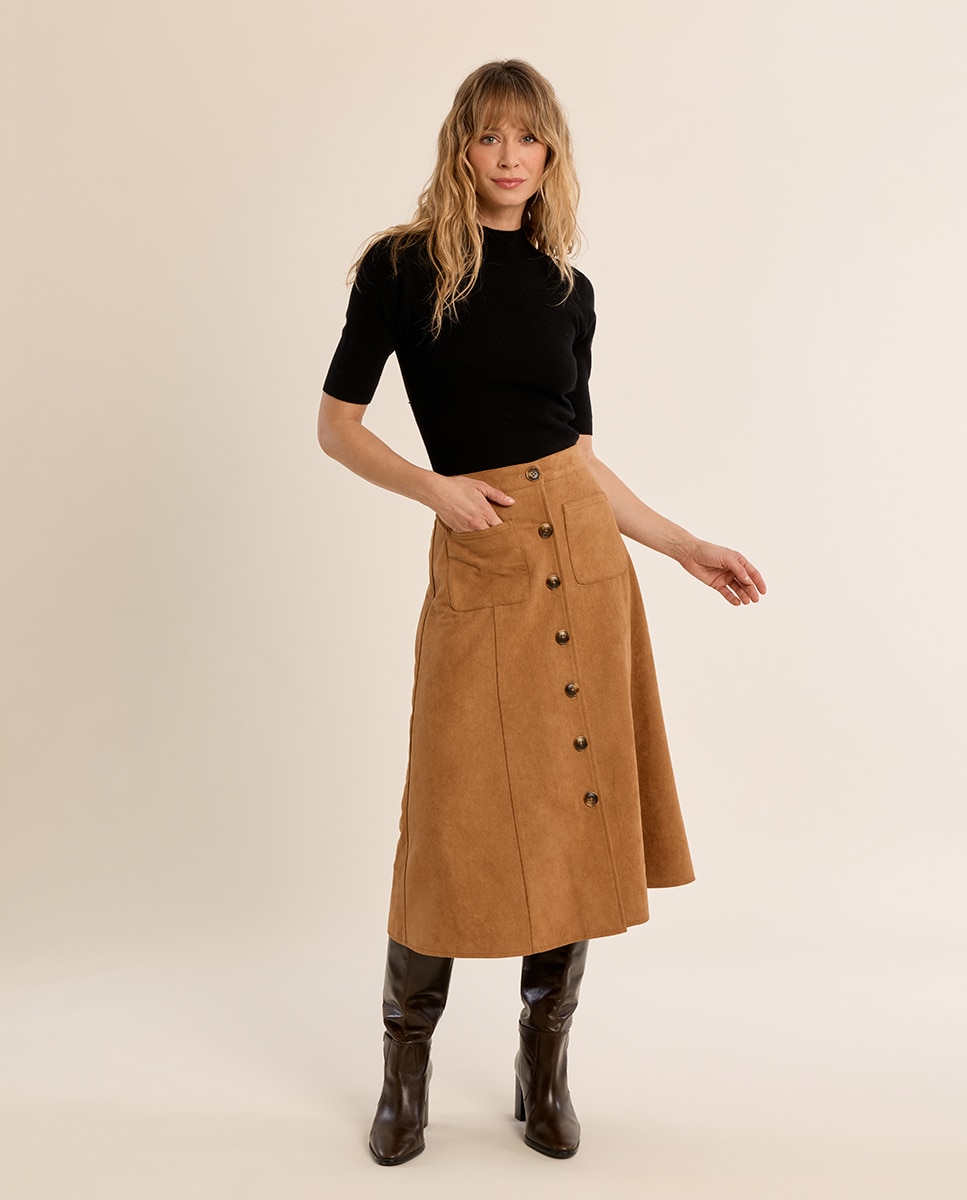 Falda midi detalle botones - Molly Bracken - Camel Camel-3