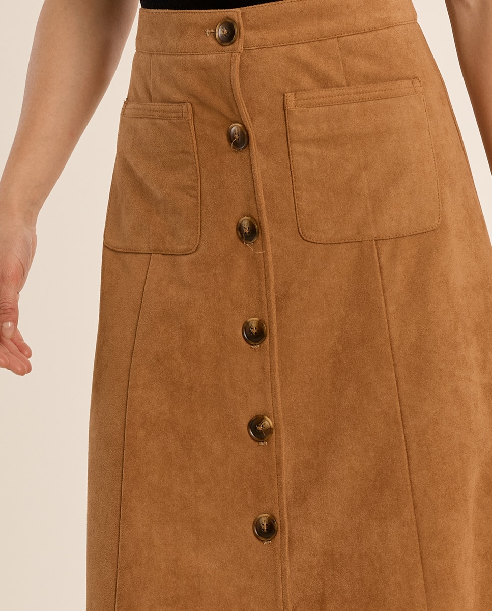 Falda midi detalle botones - Molly Bracken - Camel Camel-5