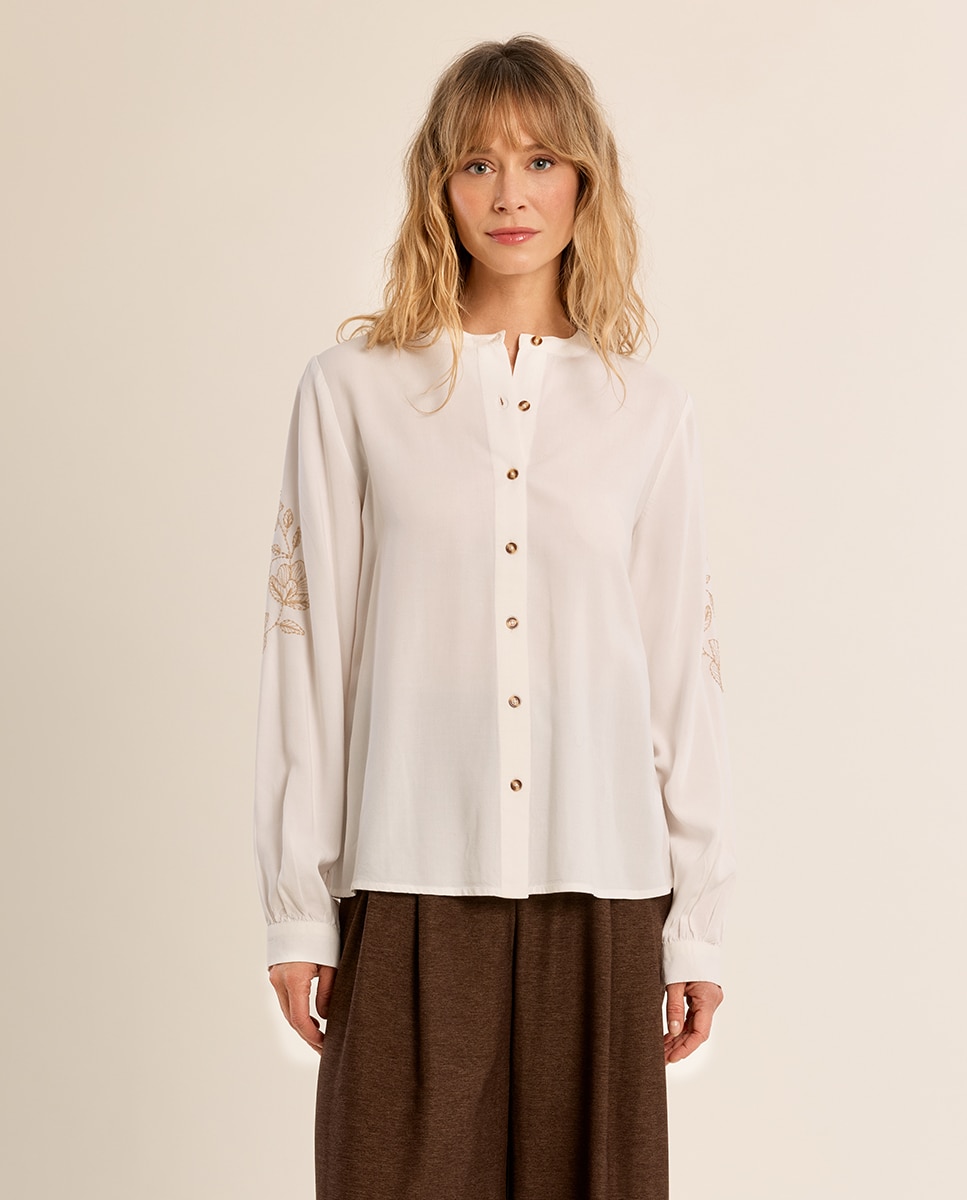 Camisa de mujer de manga larga detalle bordado - Molly Bracken - Crudo Crudo-2