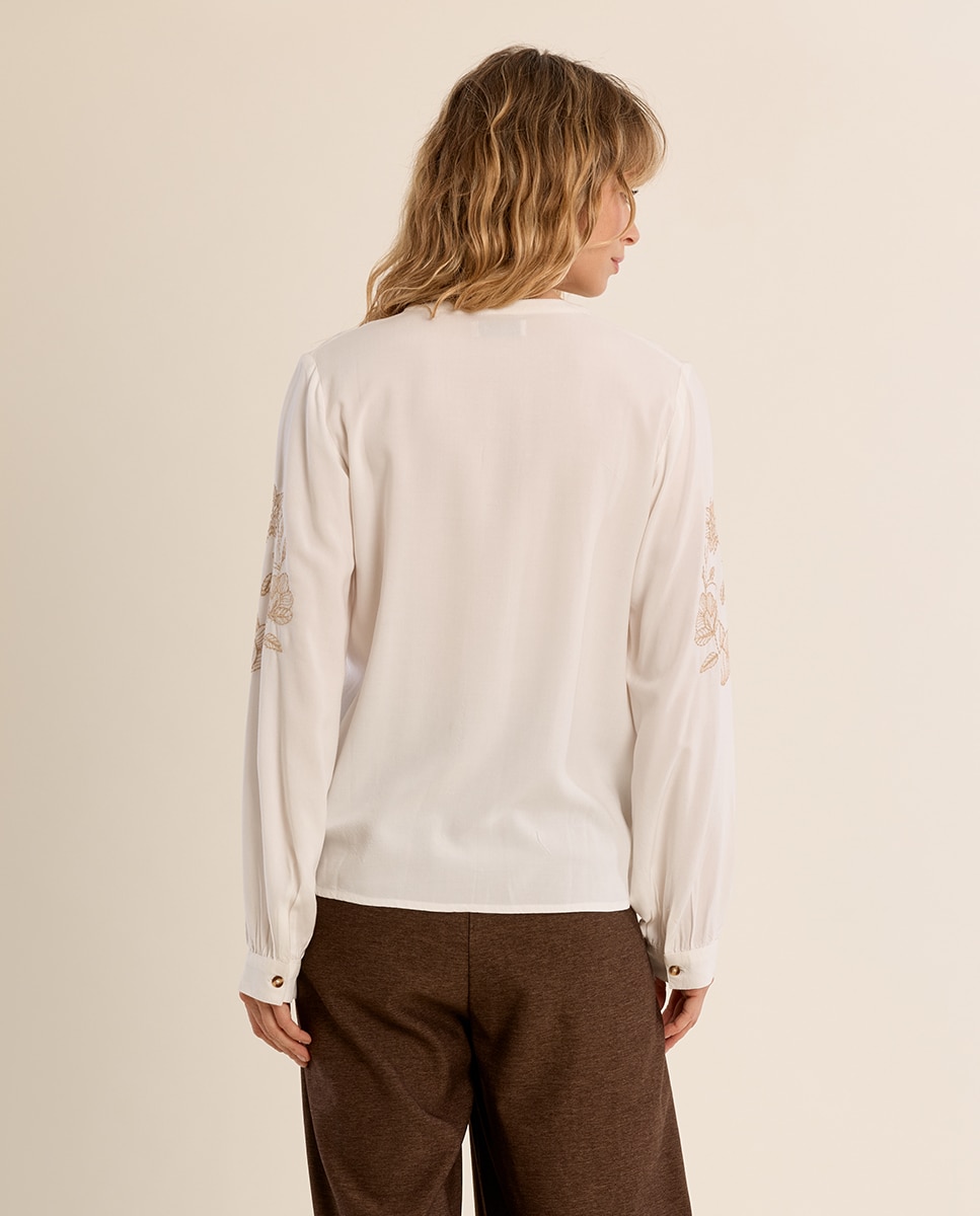 Camisa de mujer de manga larga detalle bordado - Molly Bracken - Crudo Crudo-4