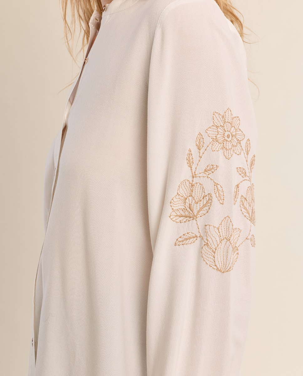 Camisa de mujer de manga larga detalle bordado - Molly Bracken - Crudo Crudo-5
