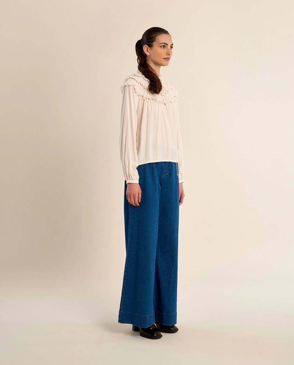 Imagen 1 de Blusa de mujer de manga larga detalle volantes - Molly Bracken - Crema Crema