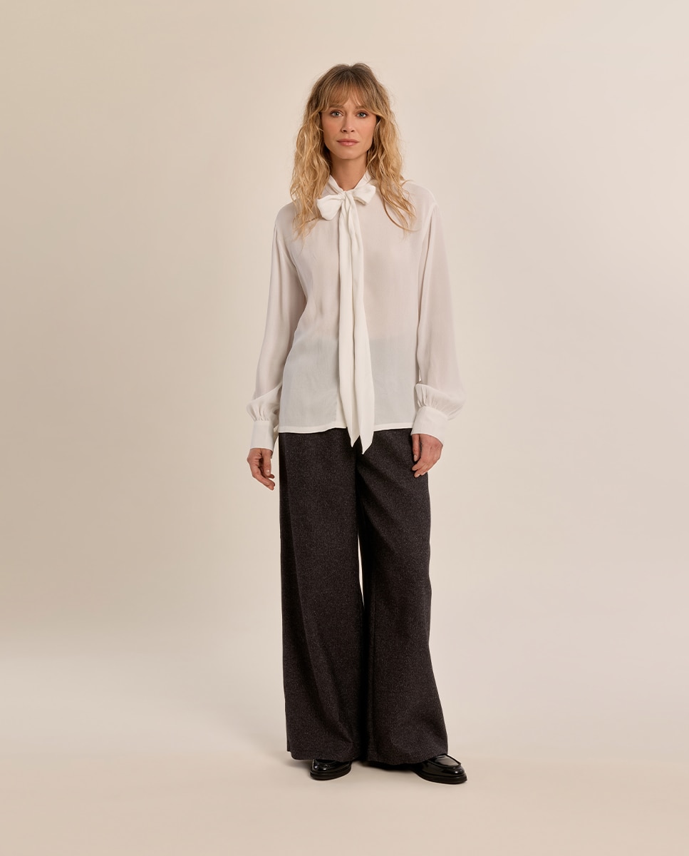 Camisa de mujer de manga larga con lazada - Molly Bracken - Crudo Crudo-1
