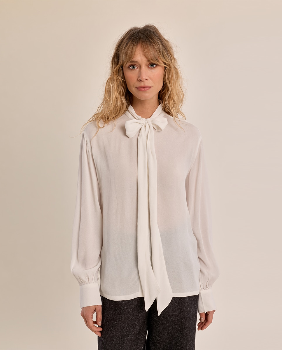 Camisa de mujer de manga larga con lazada - Molly Bracken - Crudo Crudo-2